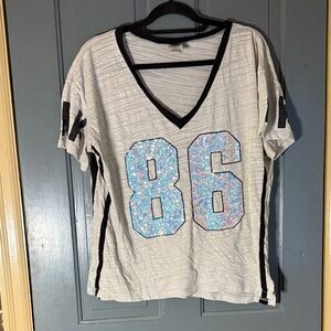 Women's V-Neck Top with Sequin '86' Design PINK Victorias Secret